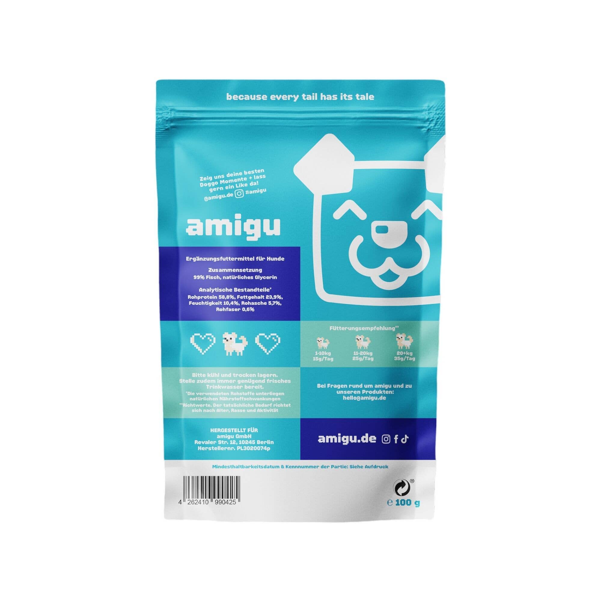 Amigu - Kødstrimler m. Fisk - 100g