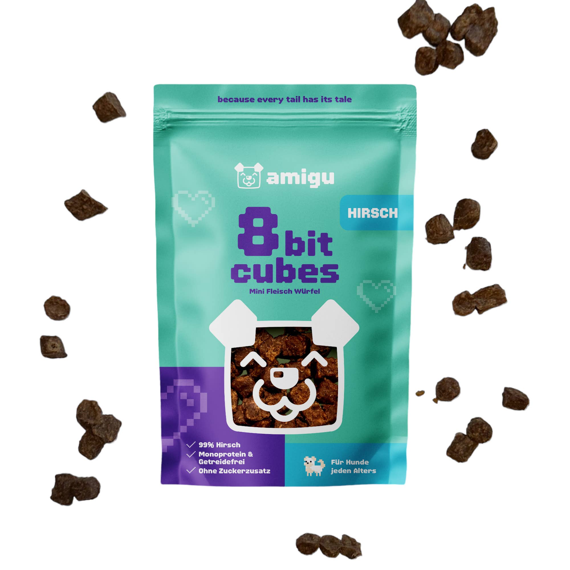 Amigu - Små kødterninger m. Hjort - 100g