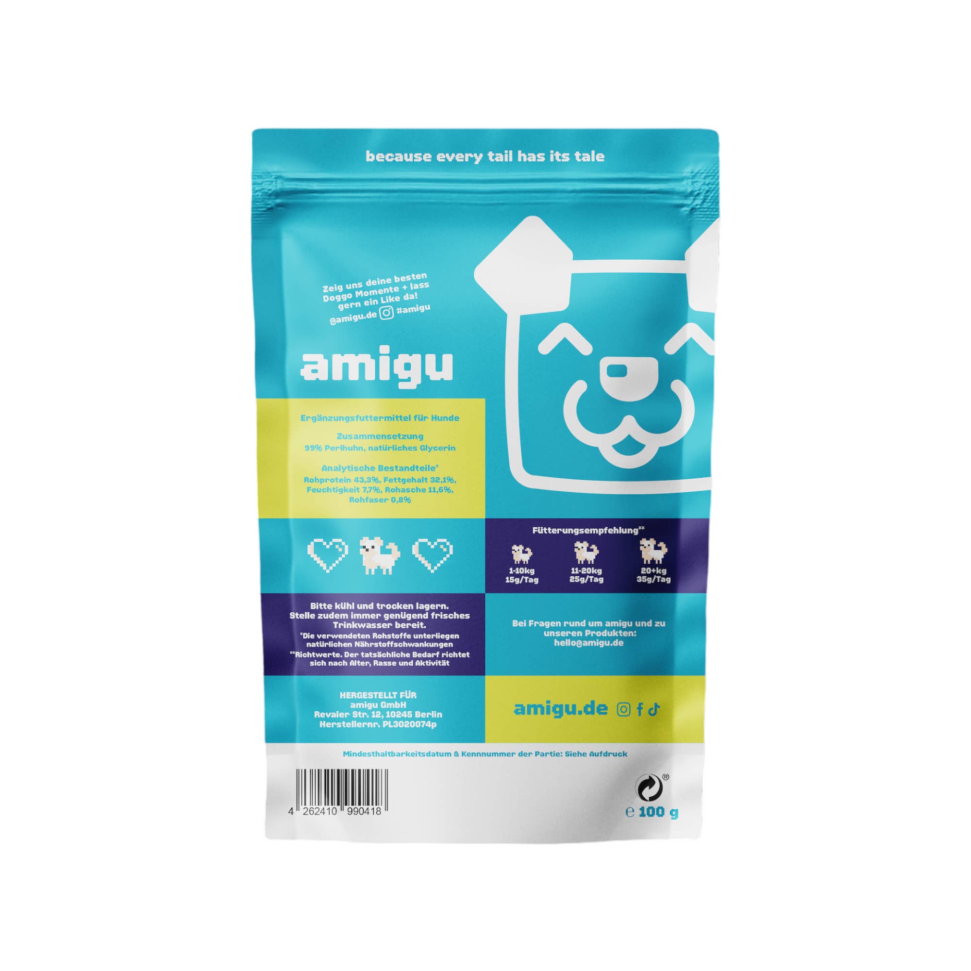 Amigu - Kødpinde m. Perlehøne - 100g.