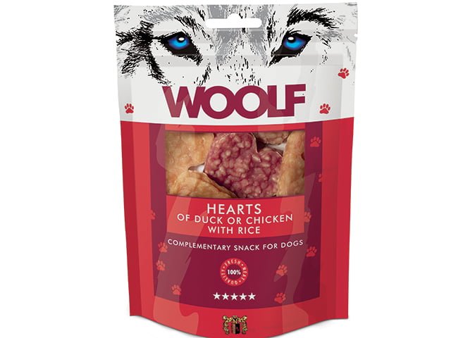 Woolf - Hjerter m. And eller kylling & Ris - 100g