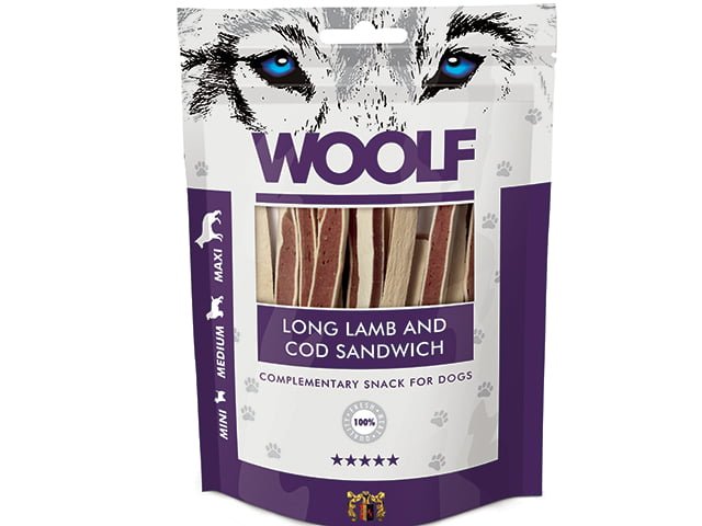 Woolf Naturlige godbidder - Lange Sandwich m. Lam & Torsk - 100g