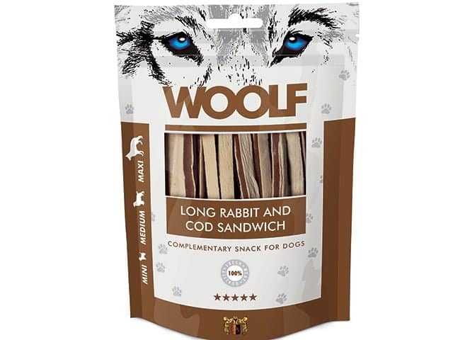 Woolf Naturlige godbidder - Lange Sandwich m. Kanin & Torsk - 100g