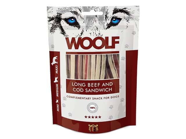 Woolf Naturlige godbidder - Lange Sandwich m. Okse & Torsk - 100g