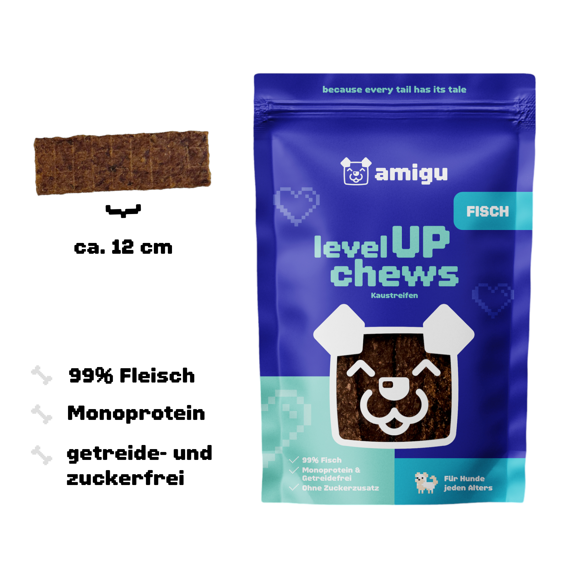 Amigu - Kødstrimler m. Fisk - 100g