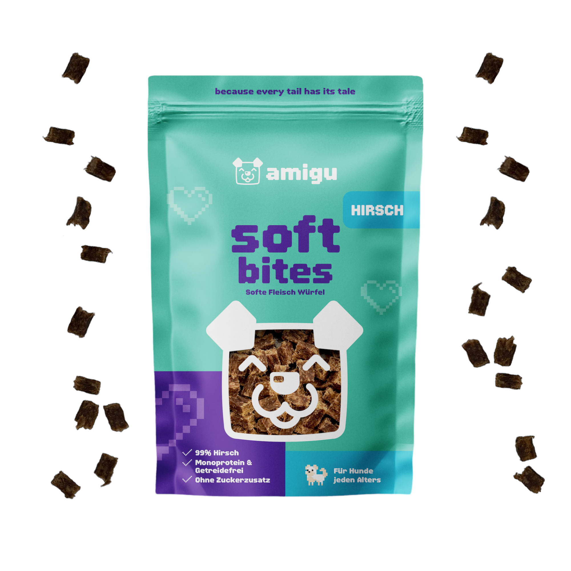 Amigu - Saftige kødterninger - Hjort - 100g.