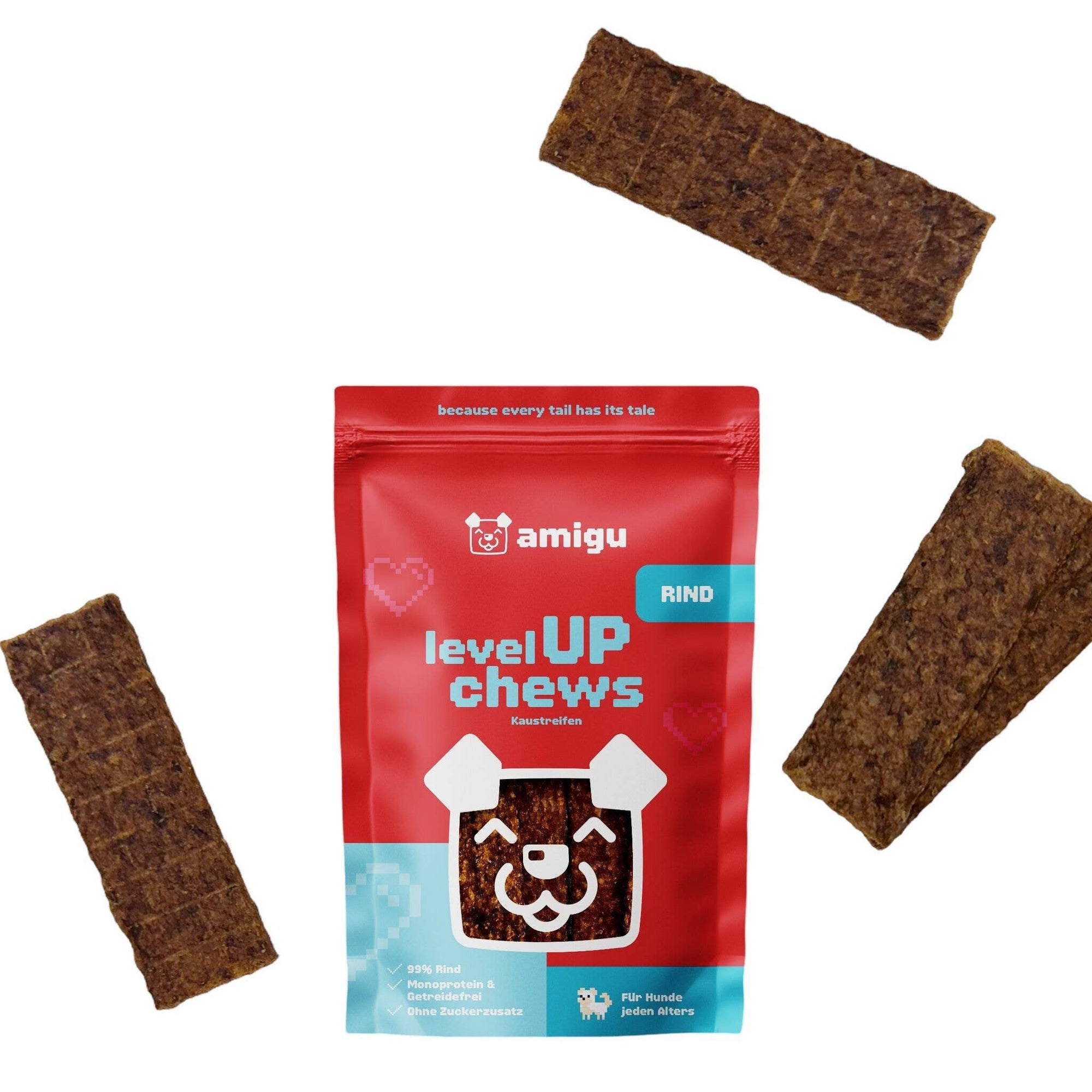 Amigu - Kødstrimler m. Okse - 100g.