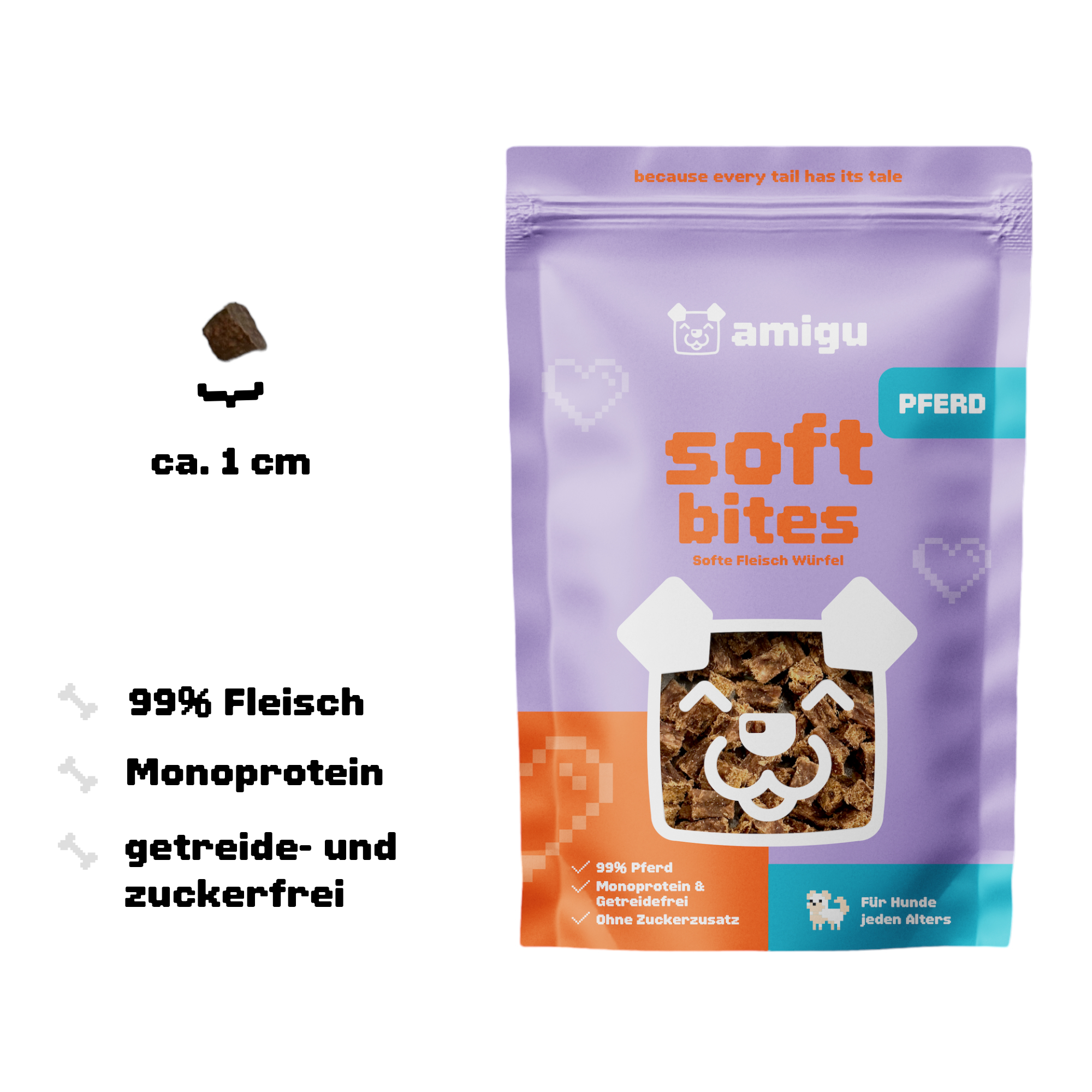 Amigu - Saftige kødterninger - Hest - 100g.