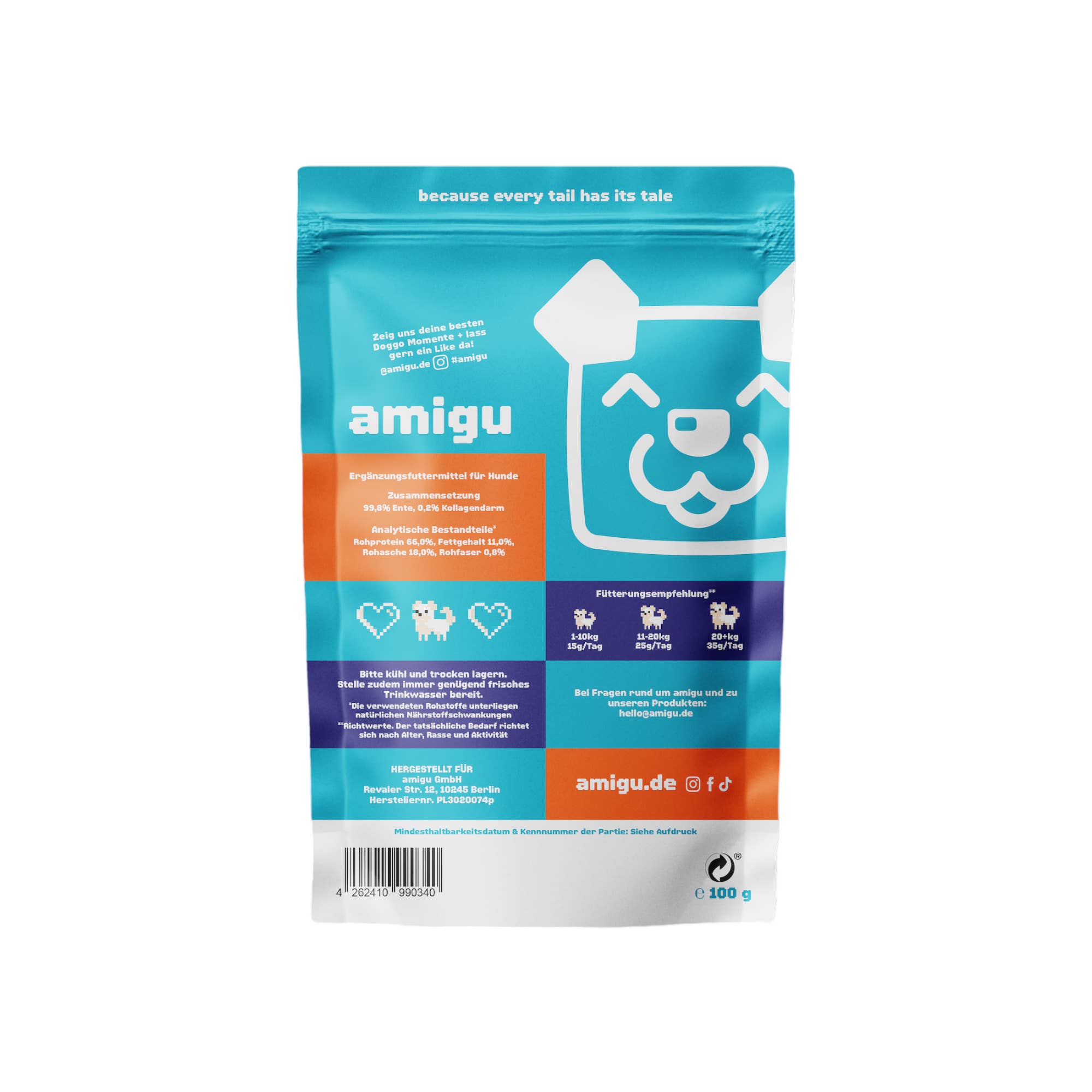 Amigu - Lækre pølser m. And - 100g.