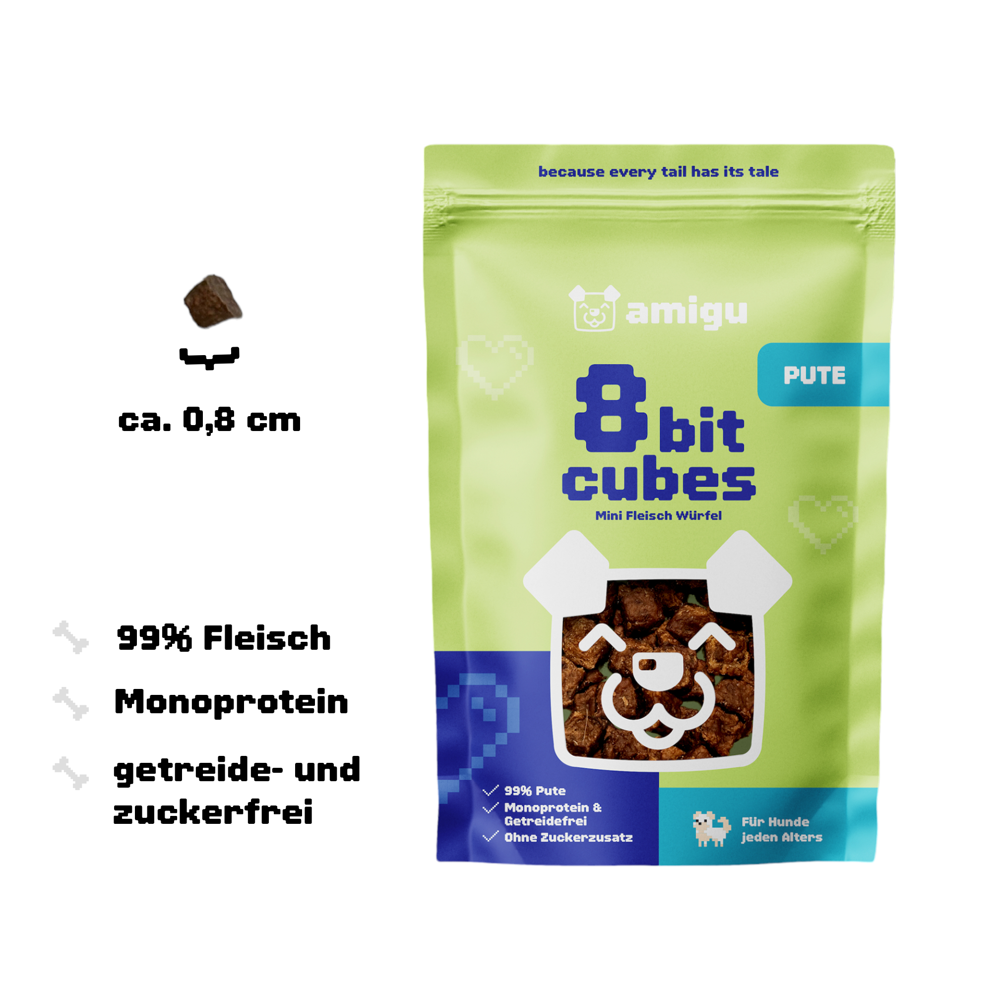 Amigu - Små kødterninger - Kalkun - 100g.