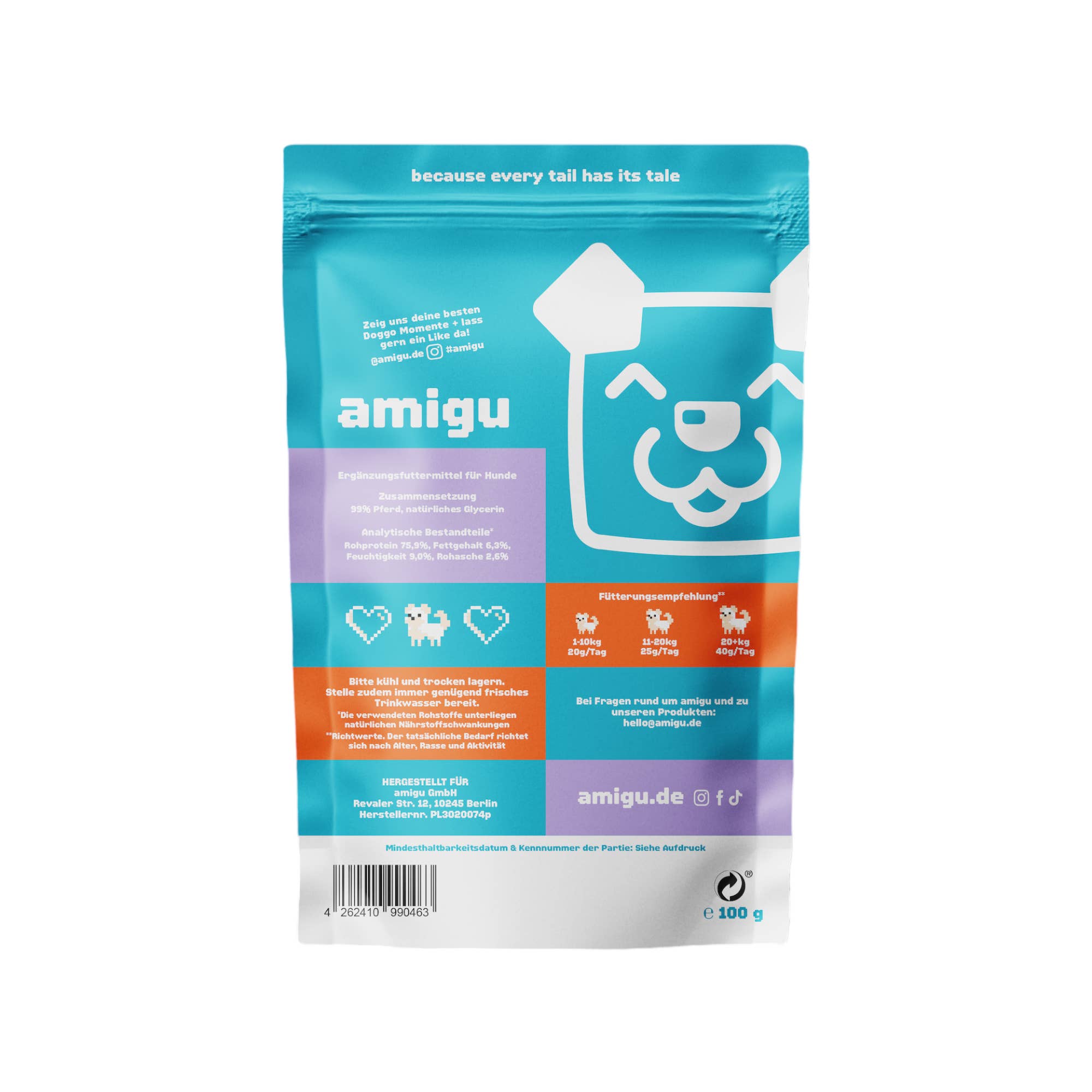 Amigu - Kødstrimler m. Hest - 100g.