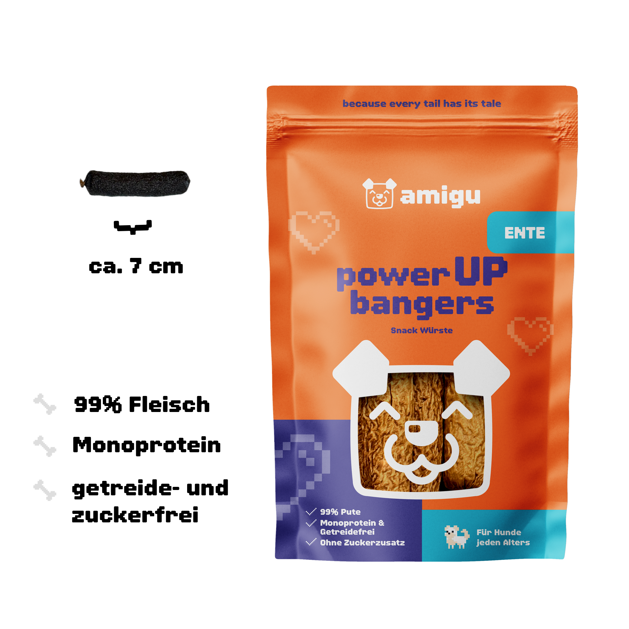 Amigu - Lækre pølser m. And - 100g.