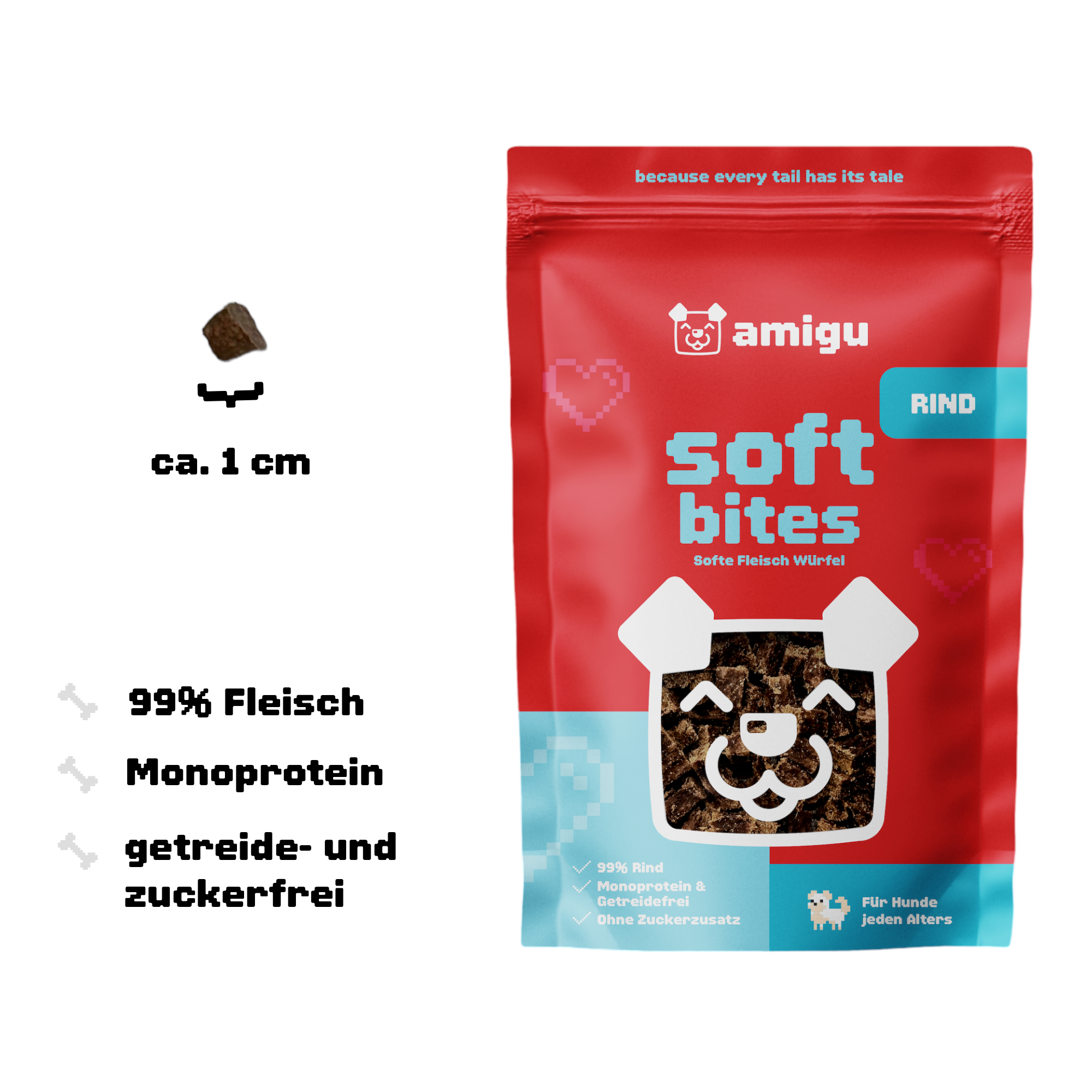 Amigu - Saftige kødterninger - Okse - 100g.