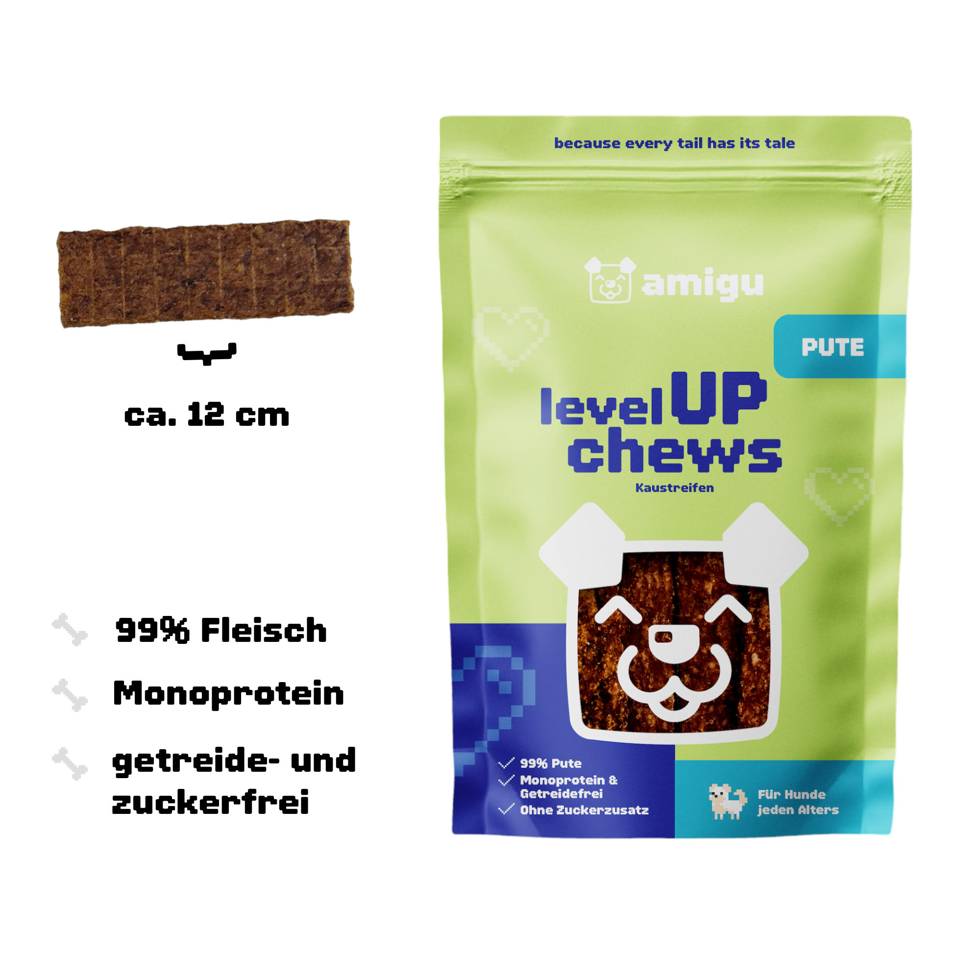 Amigu - Kødstrimler m. Kalkun - 100g.