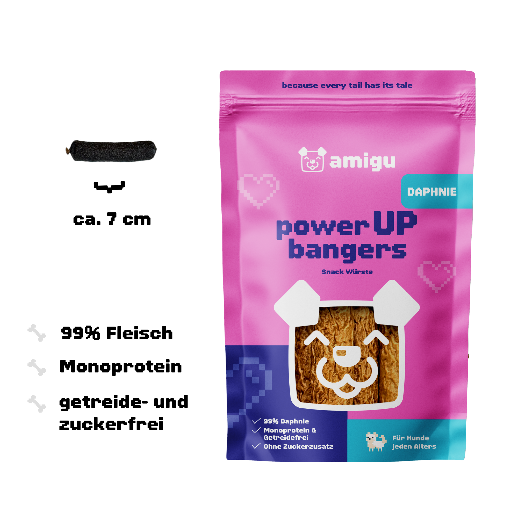 Amigu - Lækre pølser m. Daphnia - 100g.