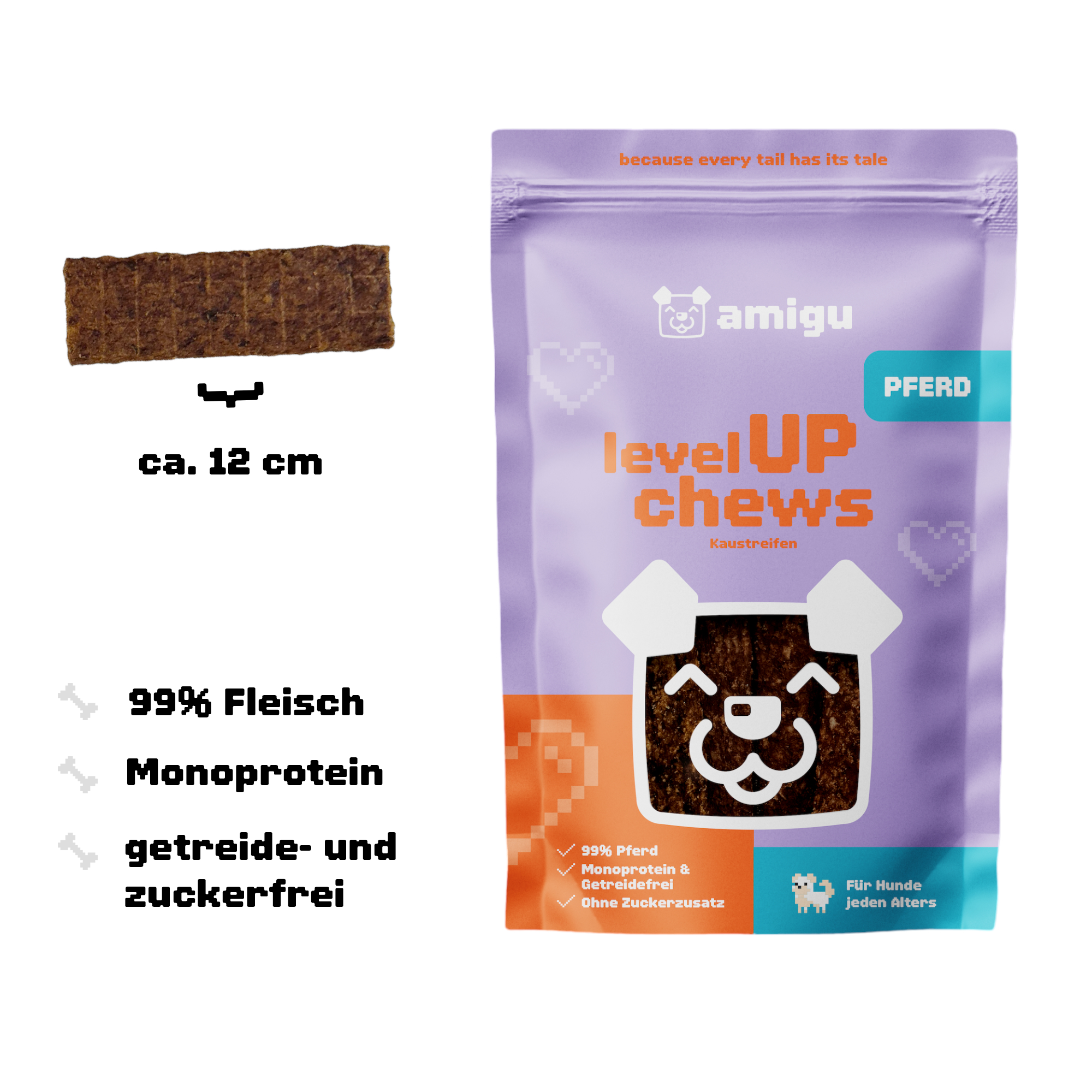 Amigu - Kødstrimler m. Hest - 100g.