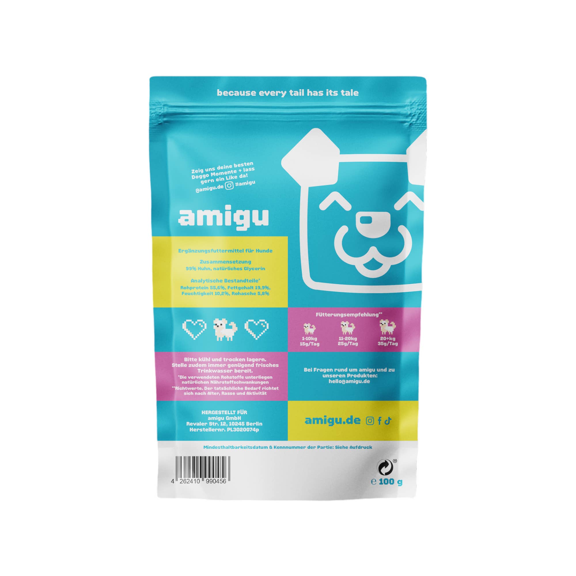 Amigu - Kødstrimler m. Kylling - 100g.