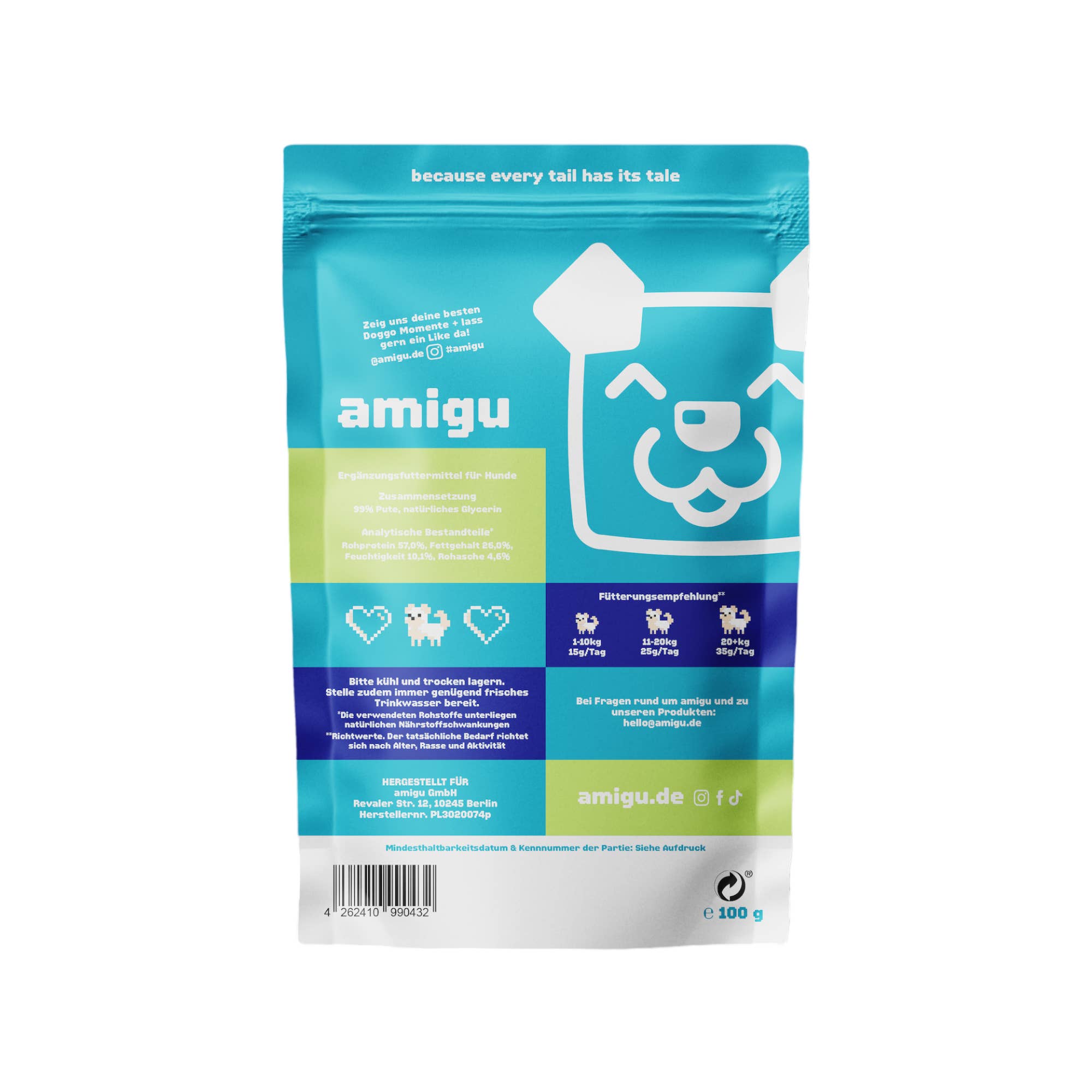 Amigu - Kødstrimler m. Kalkun - 100g.