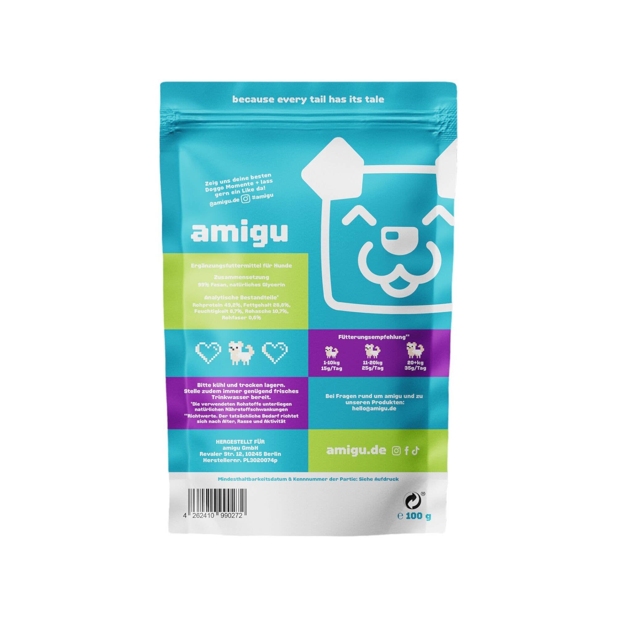 Amigu - Store kødterninger - Fasan - 100g.