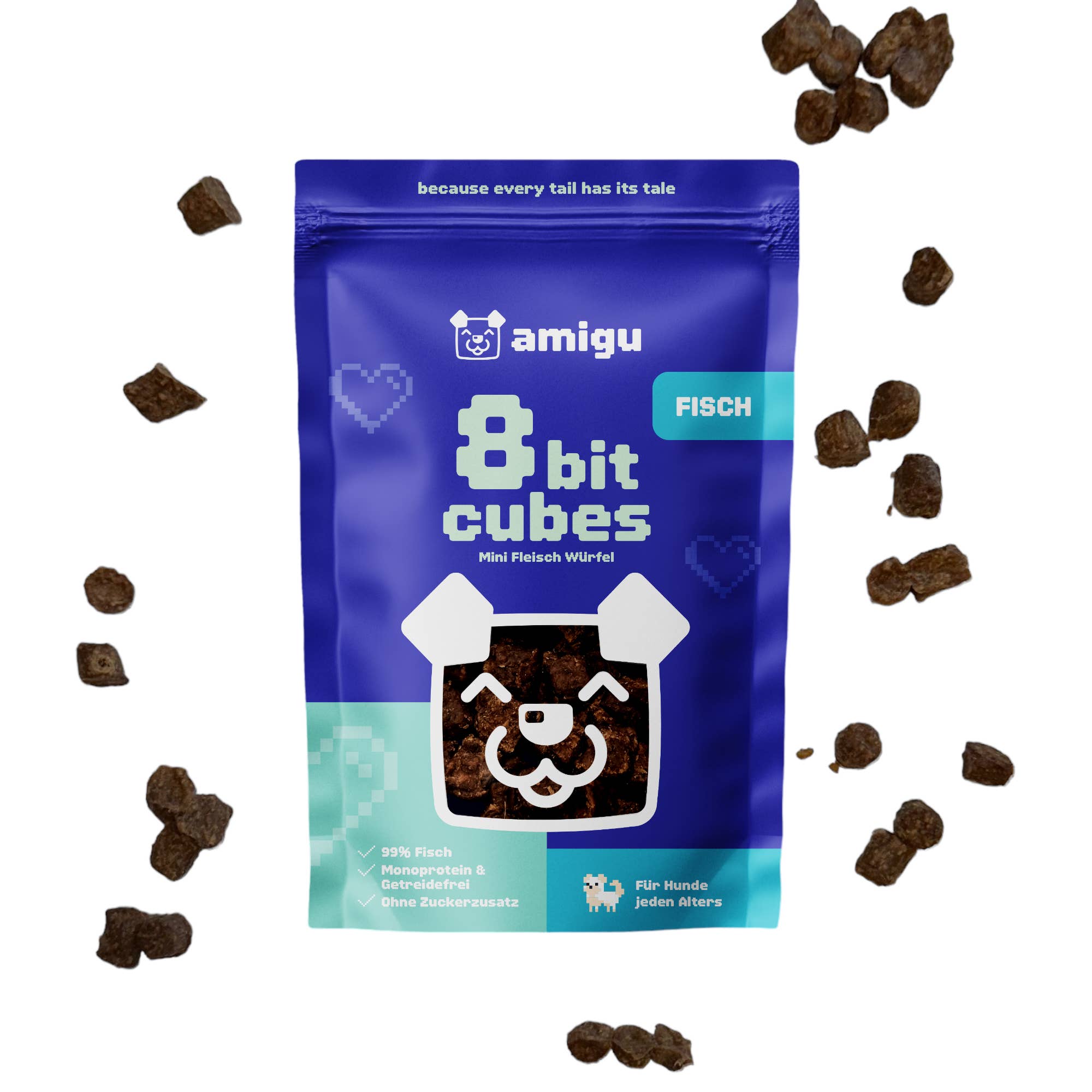 Amigu - Små kødterninger - Fisk - 100g.