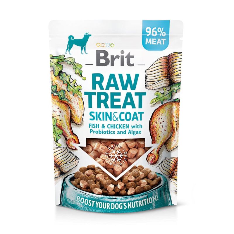 Brit - Raw Treat - Skin & Coat m. Fisk, Kylling, Probiotika & Alger - 40g