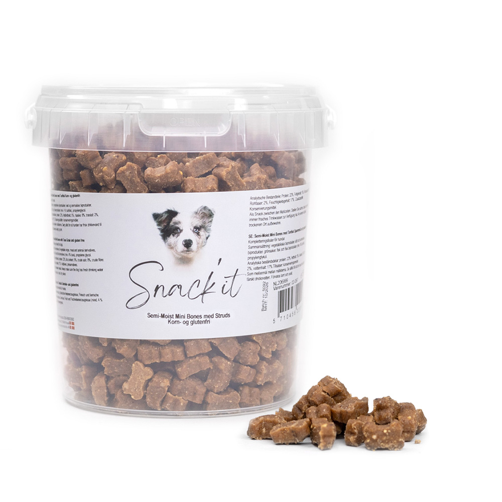 Snack’it - Semi-Moist - Bløde godbidder Mini Bones m. Struds - 500g