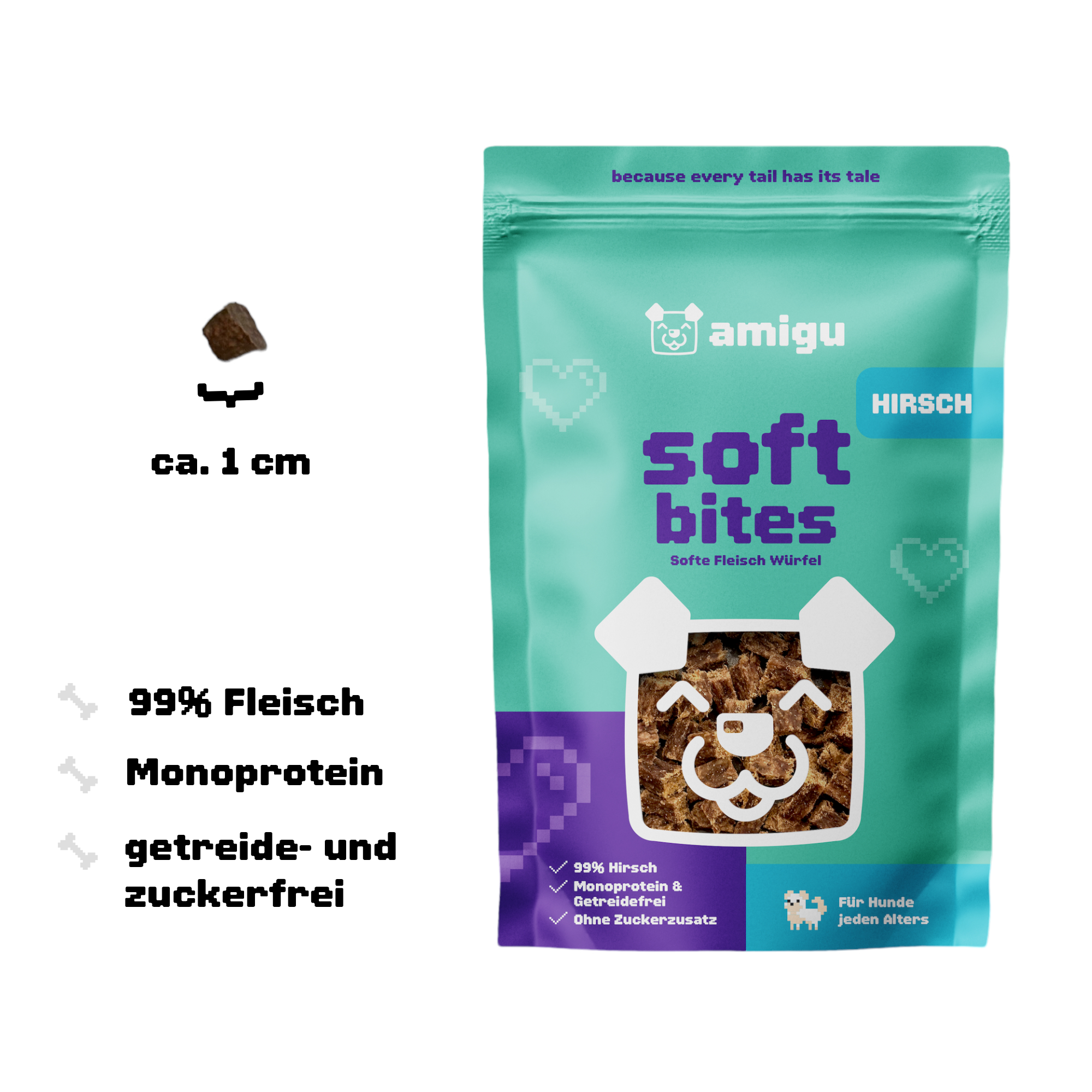 Amigu - Saftige kødterninger - Hjort - 100g.