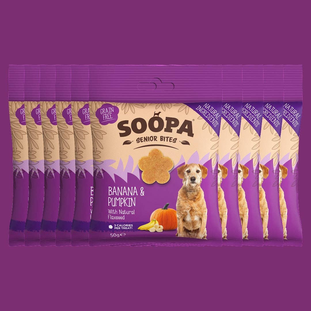 Soopa - Godbidder m. Banan, Græskar & Hørfrø (Senior) - 50g