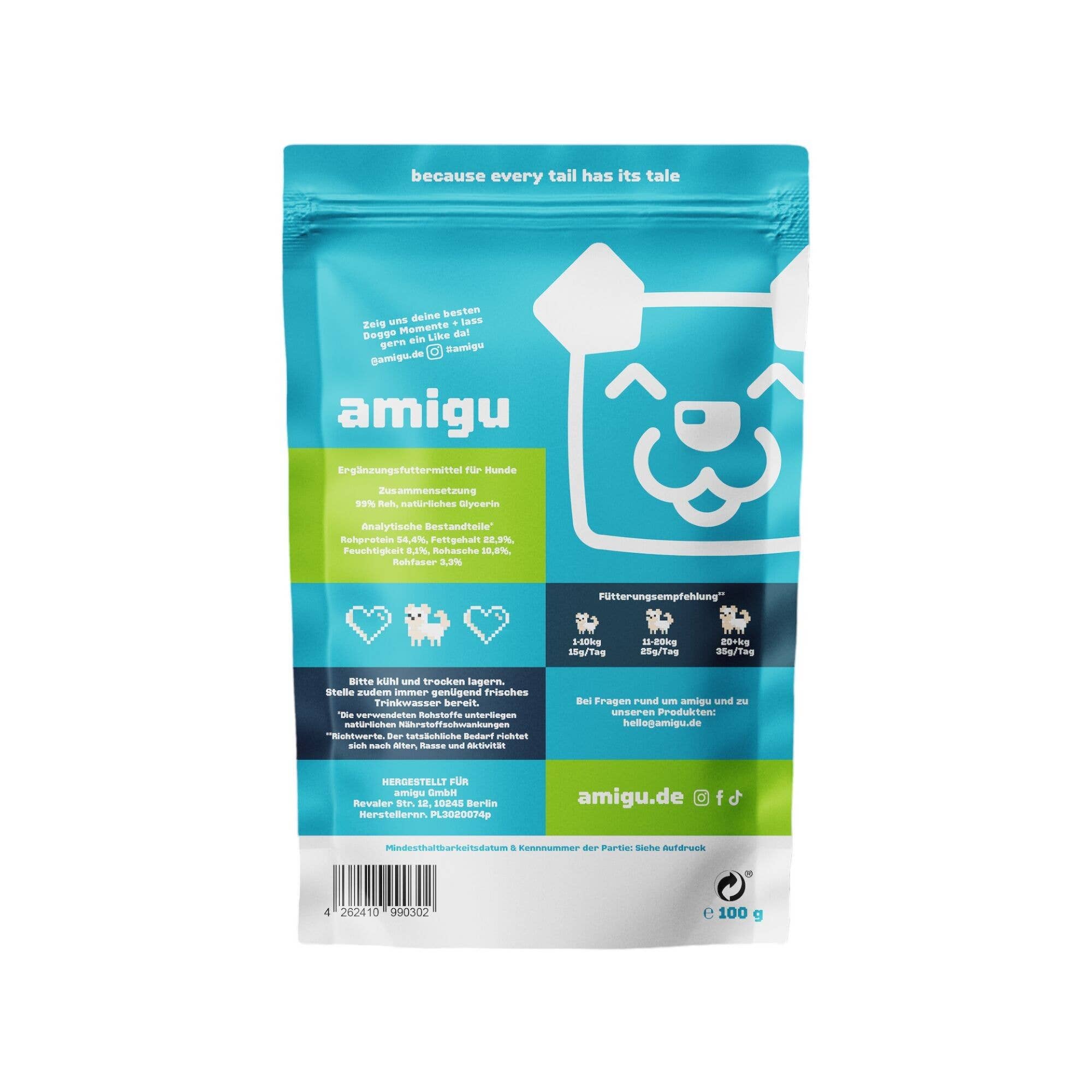 Amigu - Store kødterninger - Hjort - 100g.