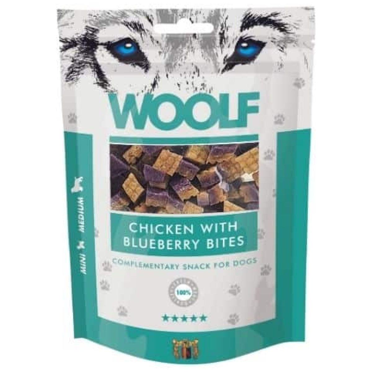 Woolf Naturlige godbidder Bløde Kylling/Blåbær Bidder - 100g