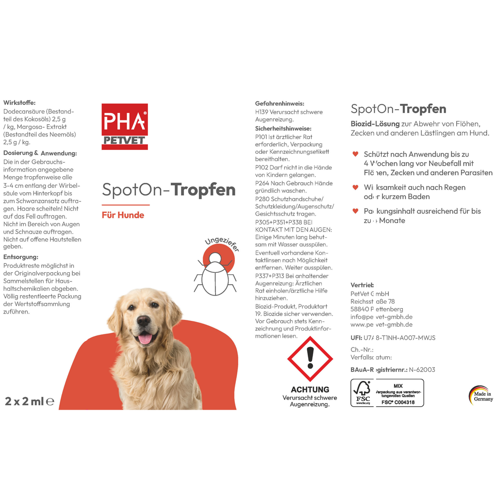 PHA - Spot-on dråber til hunde imod flåter - 2x2ml