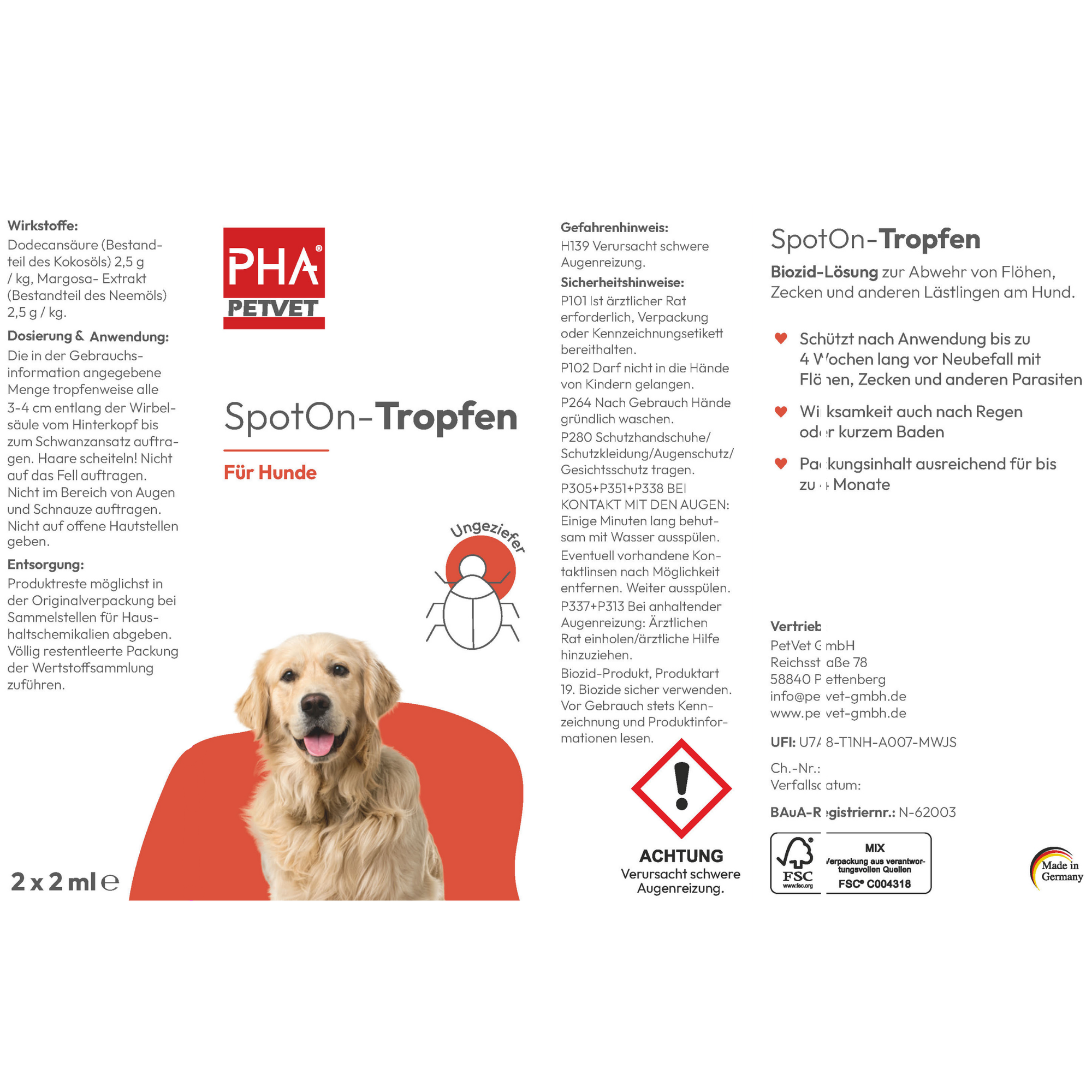 PHA - Spot-on dråber til hunde imod flåter - 2x2ml