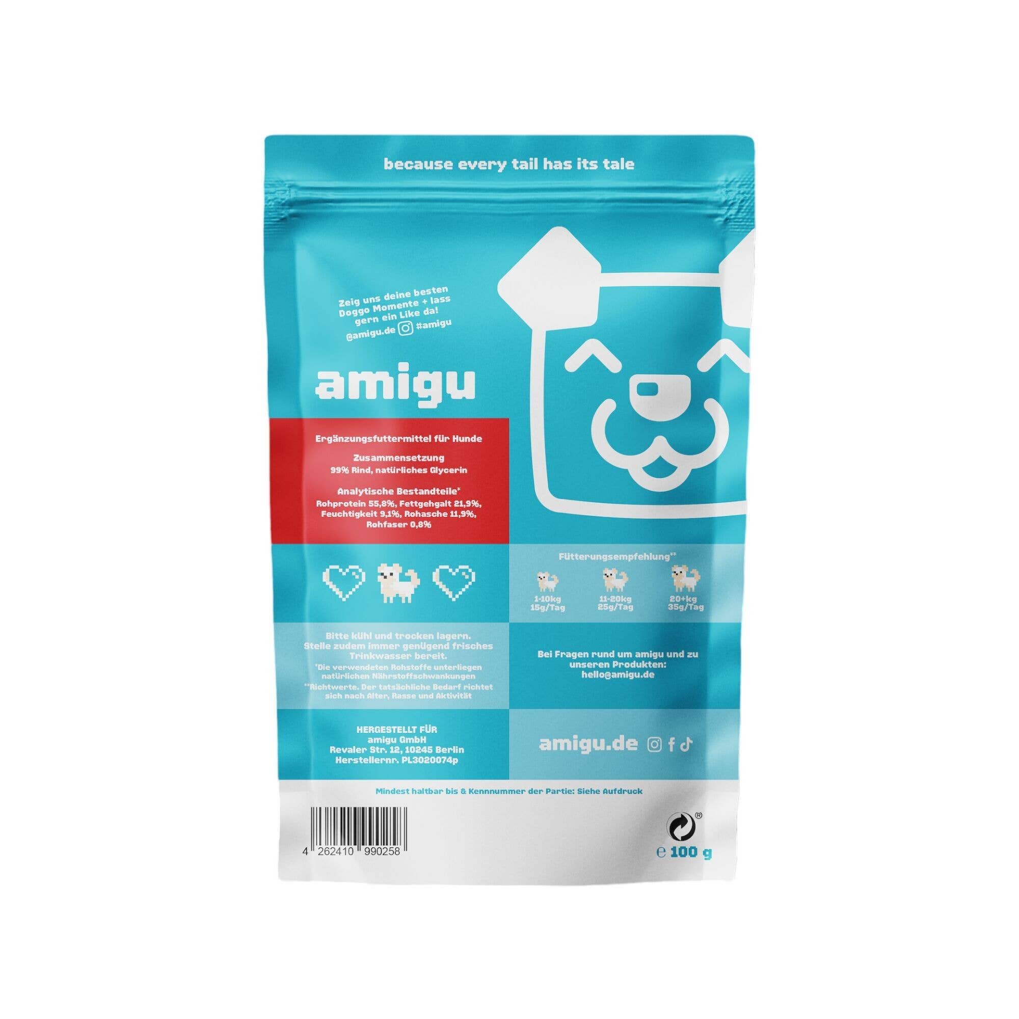 Amigu - Saftige kødterninger - Okse - 100g.