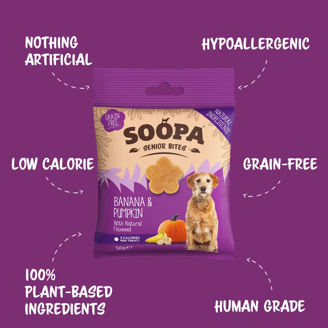 Soopa - Godbidder m. Banan, Græskar & Hørfrø (Senior) - 50g
