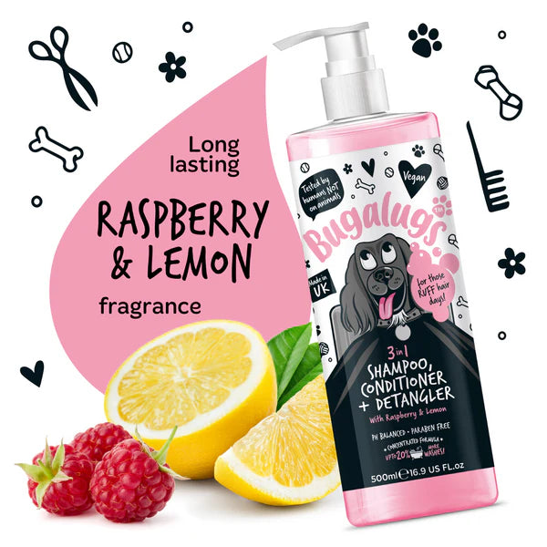 Bugalugs - 3 i 1 Shampoo - Hindbær & Citron - 500ml