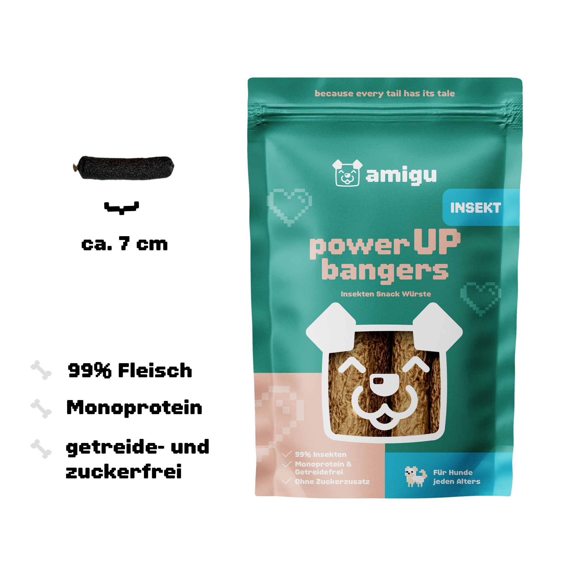 Amigu - Lækre pølser m. Insekter - 100g.