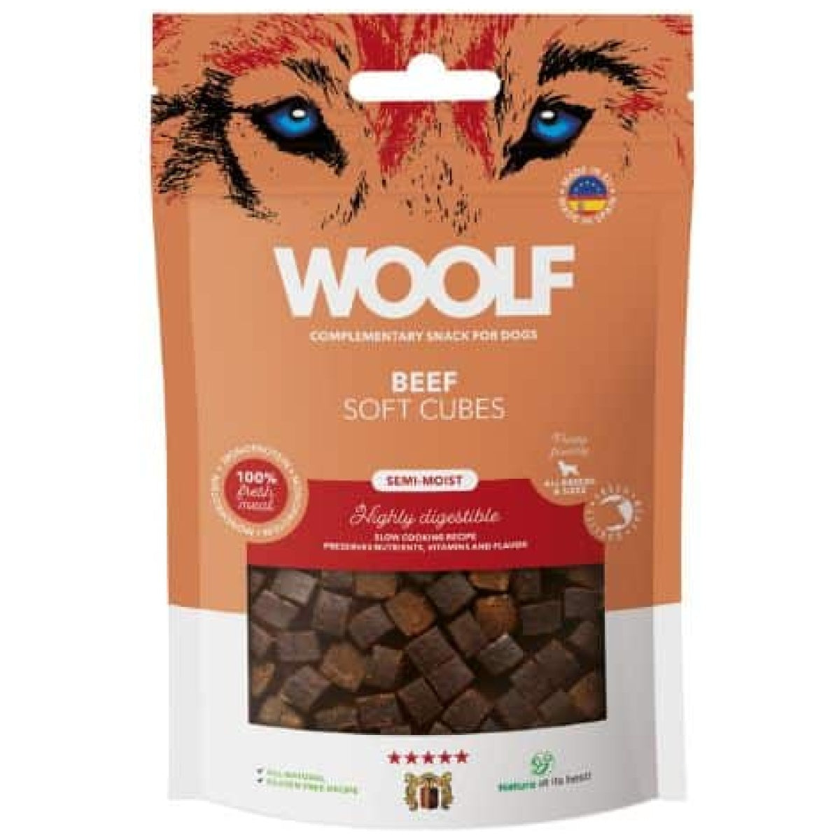 Woolf Naturlige godbidder Soft Cubes Okse - 100g