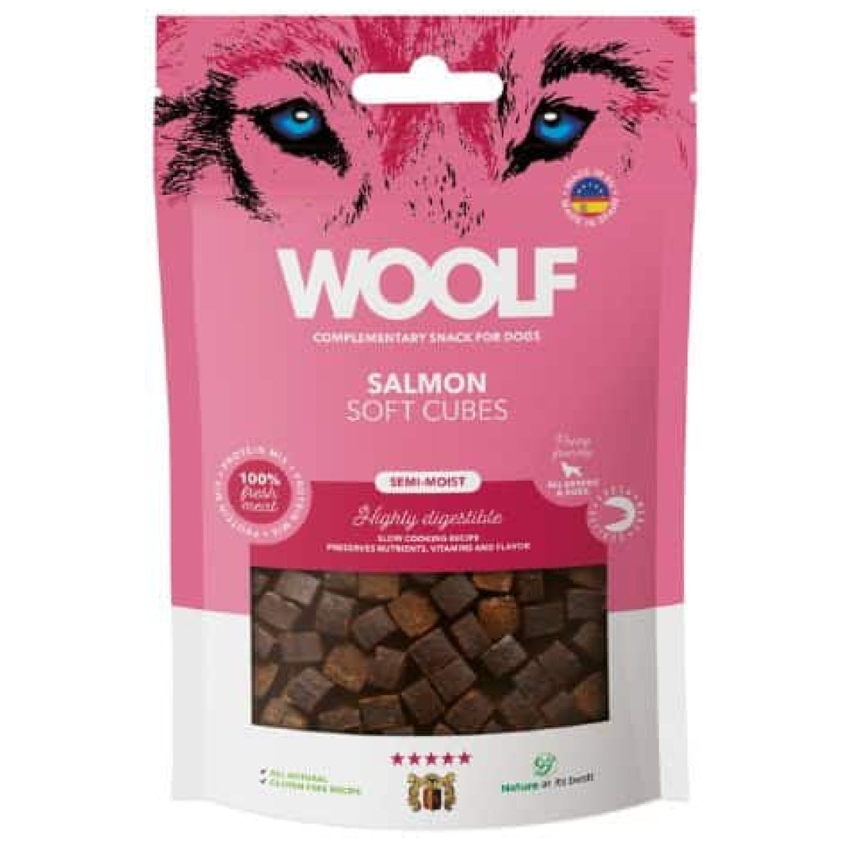 Woolf Naturlige godbidder Soft Cubes Laks 100g