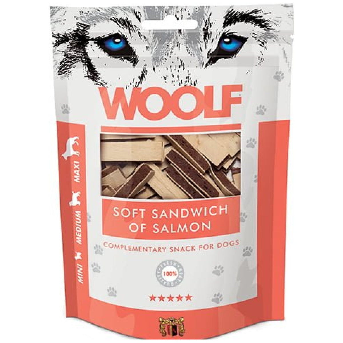 Woolf Naturlige godbidder - Sandwich m. Laks & Torsk - 100g
