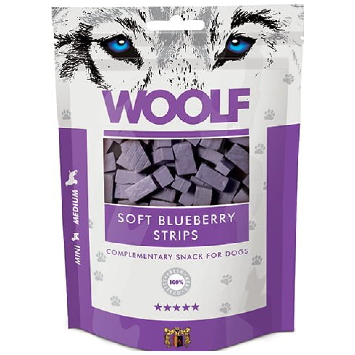 Woolf Naturlige godbidder Bløde Blåbær Strips - 100g