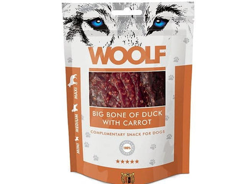 Woolf Naturlige godbidder - Store ben af And m. Gulerod - 100g