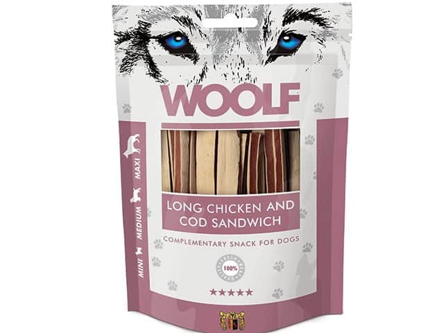 Woolf Naturlige godbidder - Lange Sandwich m. Kylling & Torsk - 100g