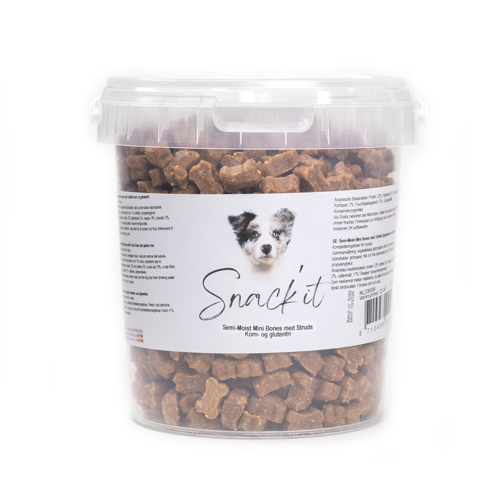 Snack’it - Semi-Moist - Bløde godbidder Mini Bones m. Struds - 500g