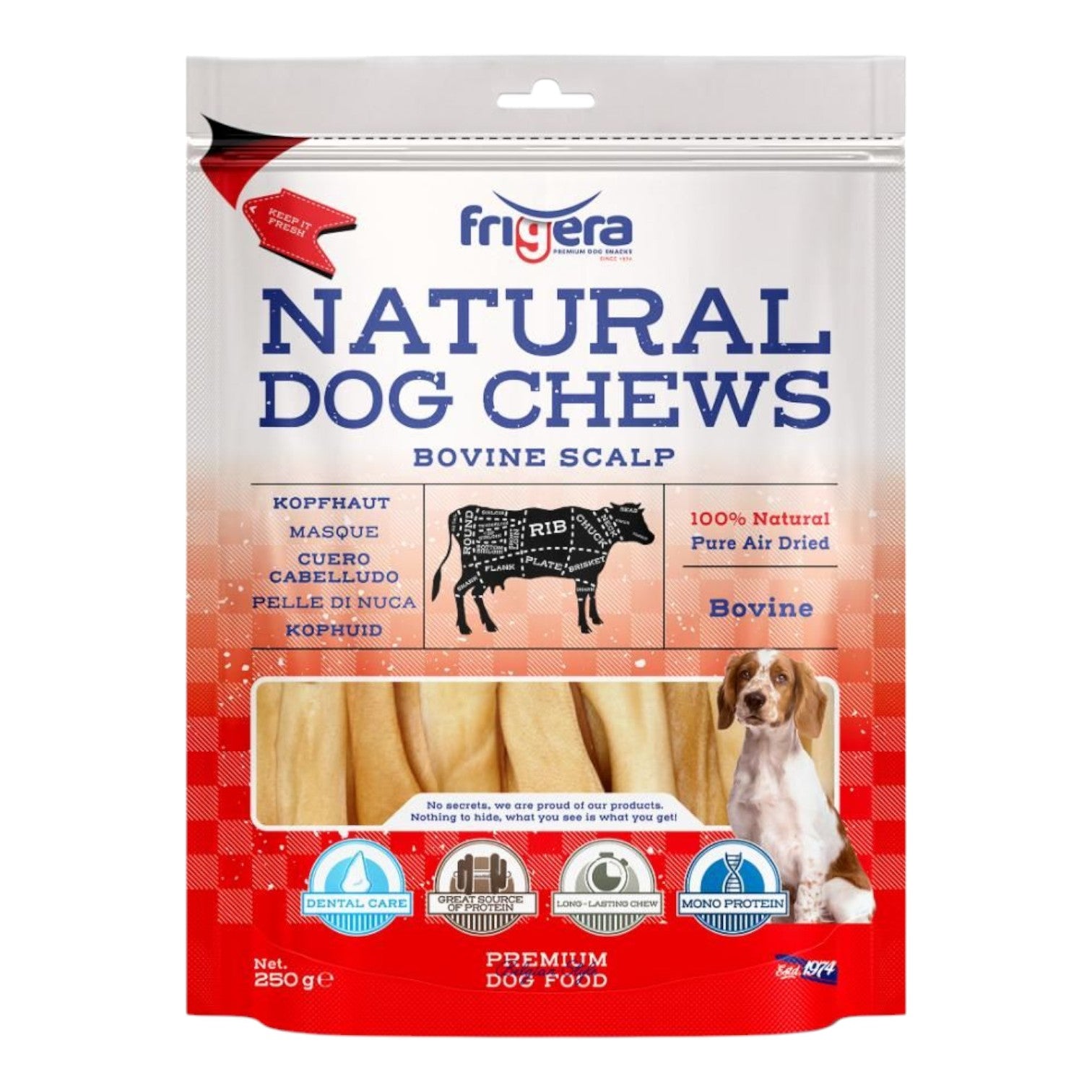 Frigera - Natural Dog Chews - Oksehovedbund - 250g