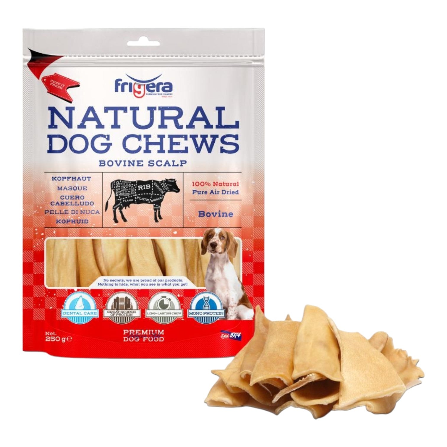 Frigera - Natural Dog Chews - Oksehovedbund - 250g