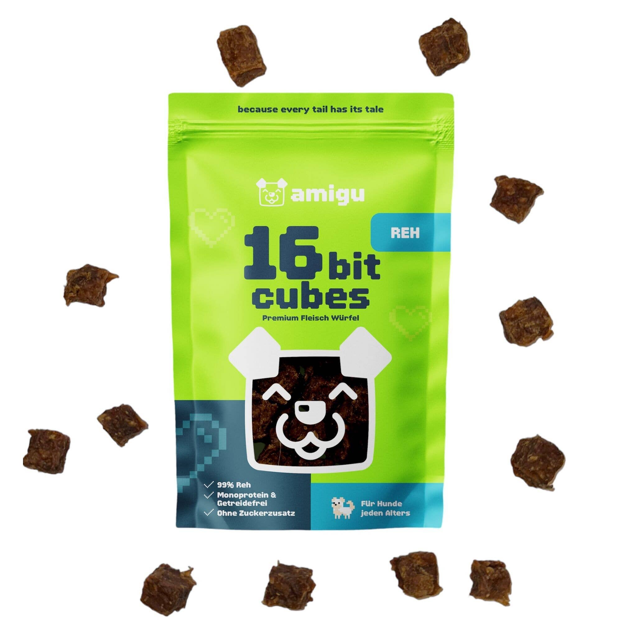 Amigu - Store kødterninger - Hjort - 100g.