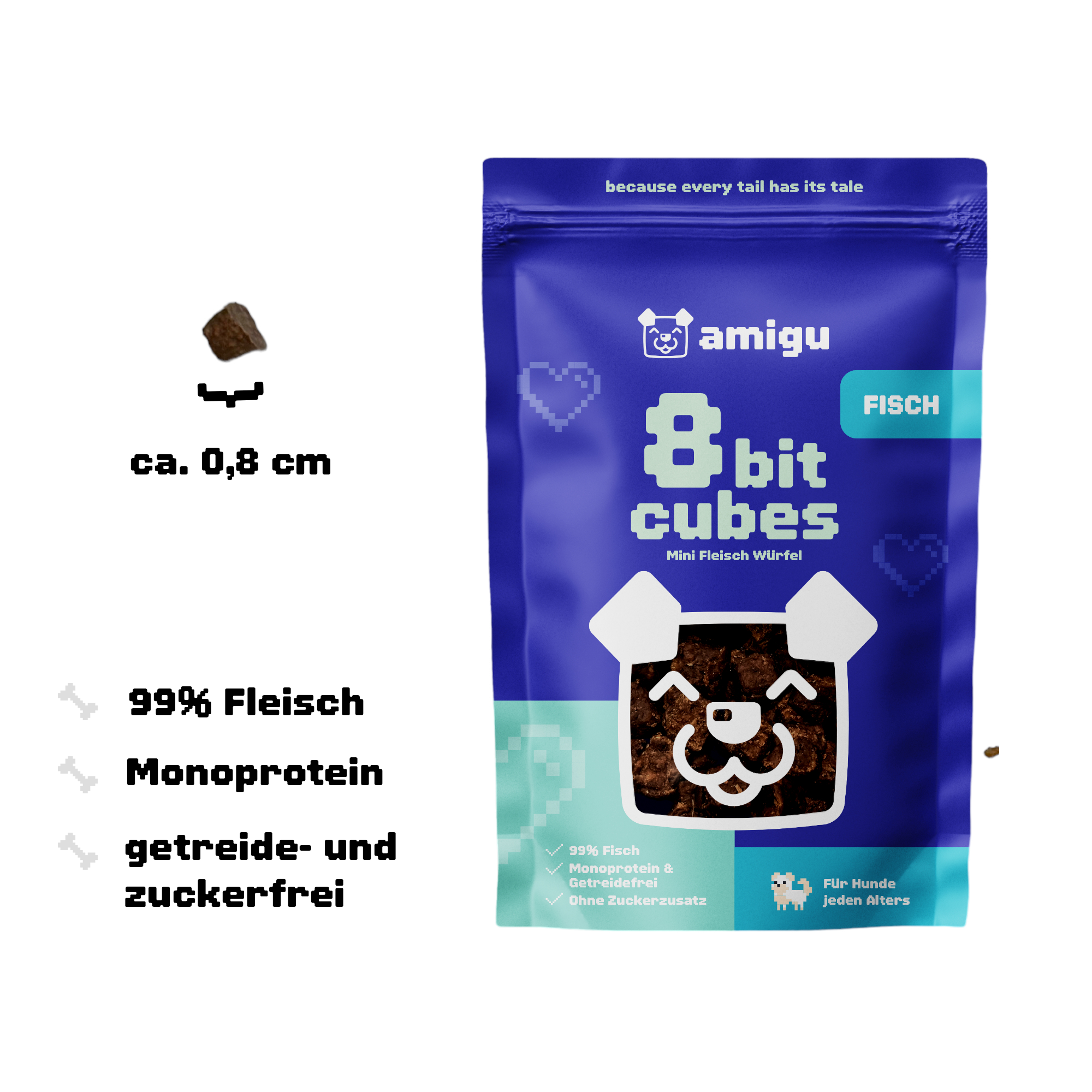 Amigu - Små kødterninger - Fisk - 100g.
