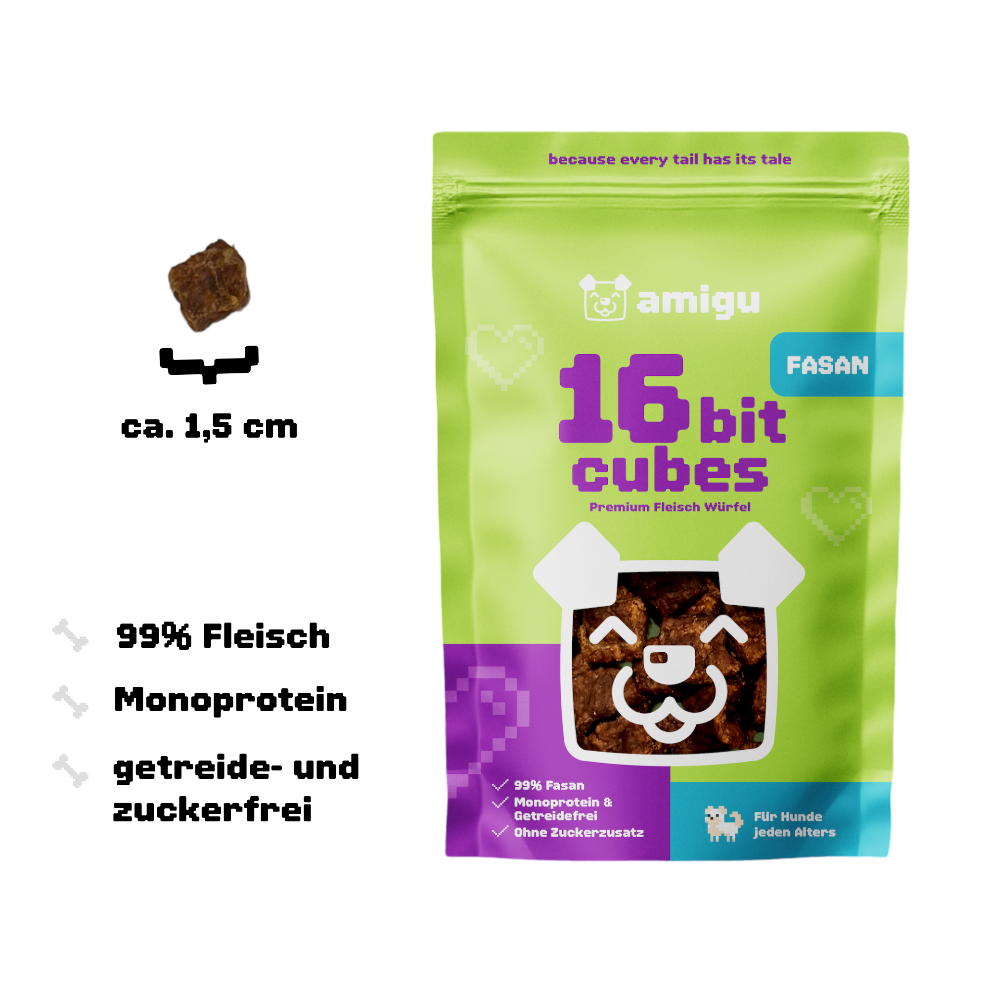Amigu - Store kødterninger - Fasan - 100g.