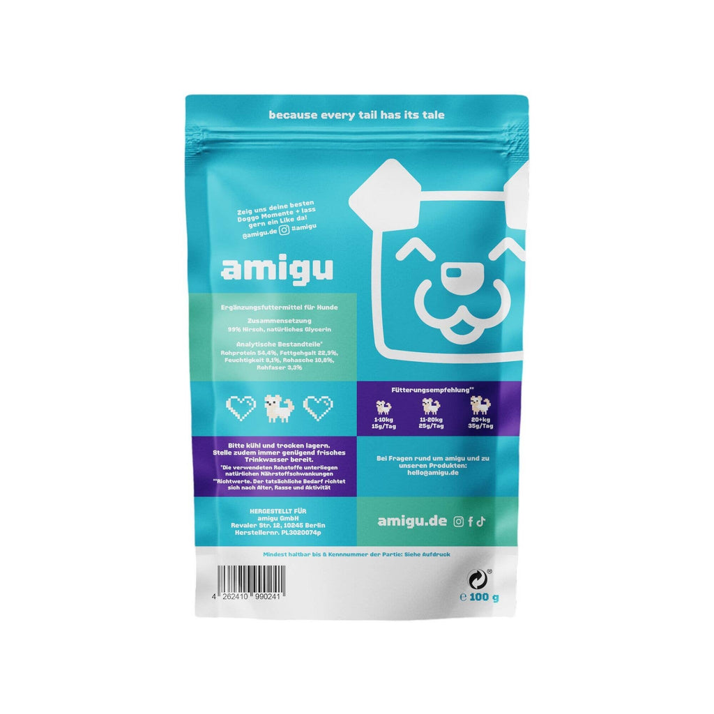 Amigu - Saftige kødterninger - Hjort - 100g.