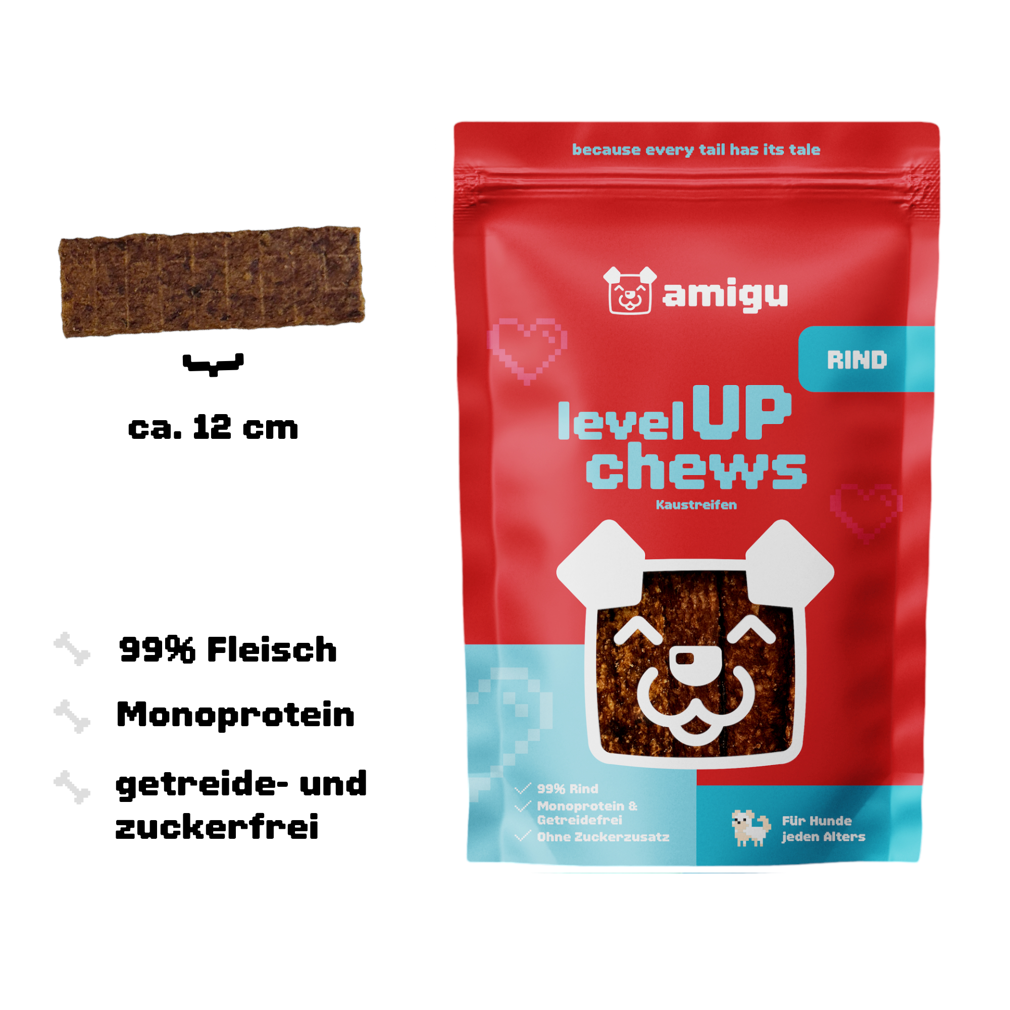 Amigu - Kødstrimler m. Okse - 100g.