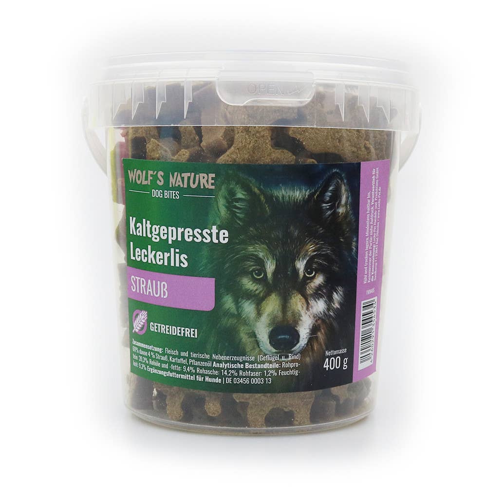 Wolf's Nature® - Koldpressede godbidder m. Struds - 400g